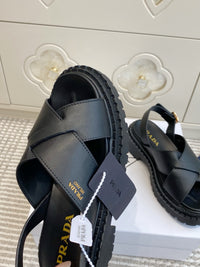 Leather Crossover Platform Sandals