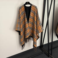 Reversible Check Wool Cape