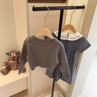 Knit Cardigan & Check Dress Set