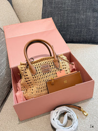 Raffia Top Handle Bag