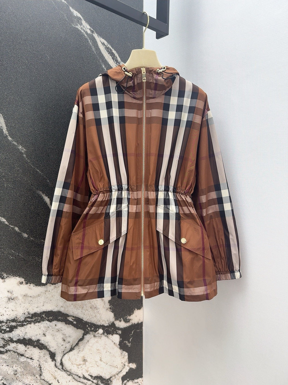 Hooded Check Nylon Jacket