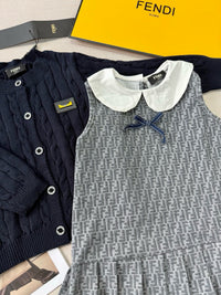 Fendi Girls Knit Cardigan & FF Pleated Dress Set