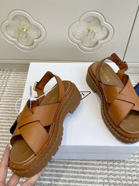 Leather Crossover Platform Sandals
