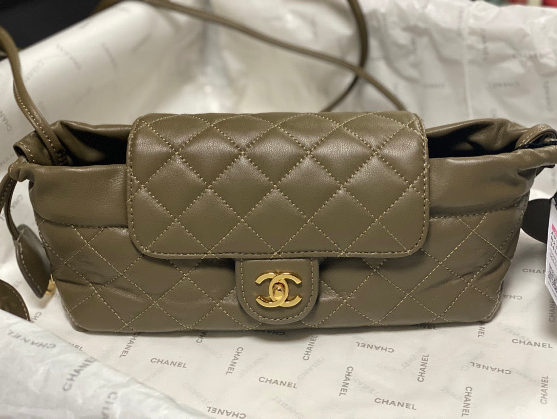 Drawstring Flap Bag Lambskin