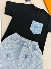 Monogram Denim Shorts Set