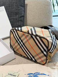 Check Drawstring Cotton Bucket Bag
