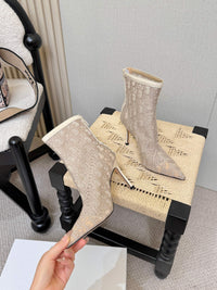Embroidered Mesh Ankle Boots