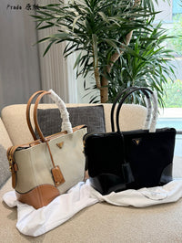 Large Linen Leather Tote Bag