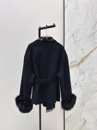 Check Panel Belted Wool Cardigan Coat