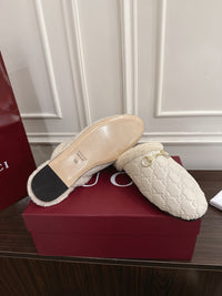 Horsebit Shearling-Trimmed Mules