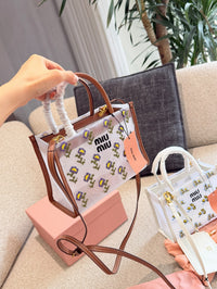 Embroidered Mesh Top Handle Bag