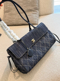 Denim Quilted Flap Shoulder Bag