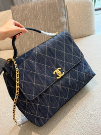 Denim Top Handle Flap Bag