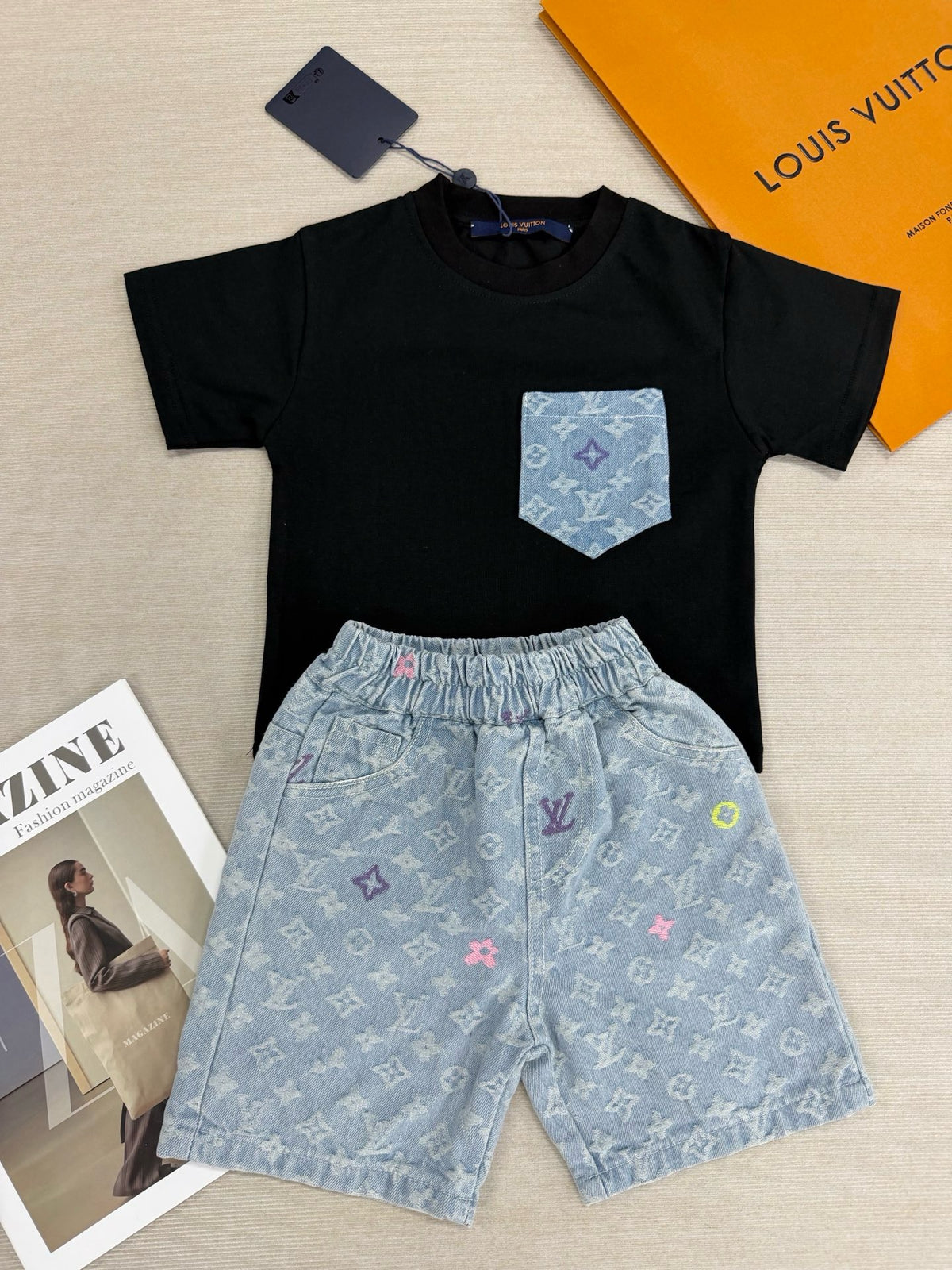 Monogram Denim Shorts Set