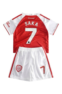 Saka #7 Red Kids Soccer Jersey Set