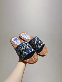 Maiolica Print Espadrille Sliders