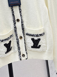 Monogram Pocket Tweed-Trim Cardigan