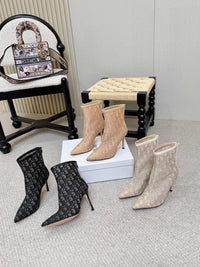 Embroidered Mesh Ankle Boots