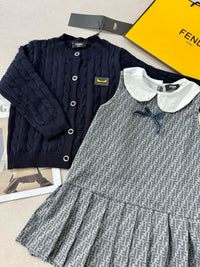 Fendi Girls Knit Cardigan & FF Pleated Dress Set