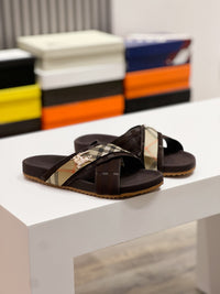 Vintage Check Cross Strap Slides
