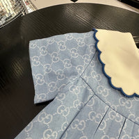 Monogram Pleated Dress with Peter Pan Collar