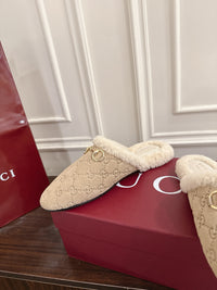 Horsebit Shearling-Trimmed Mules