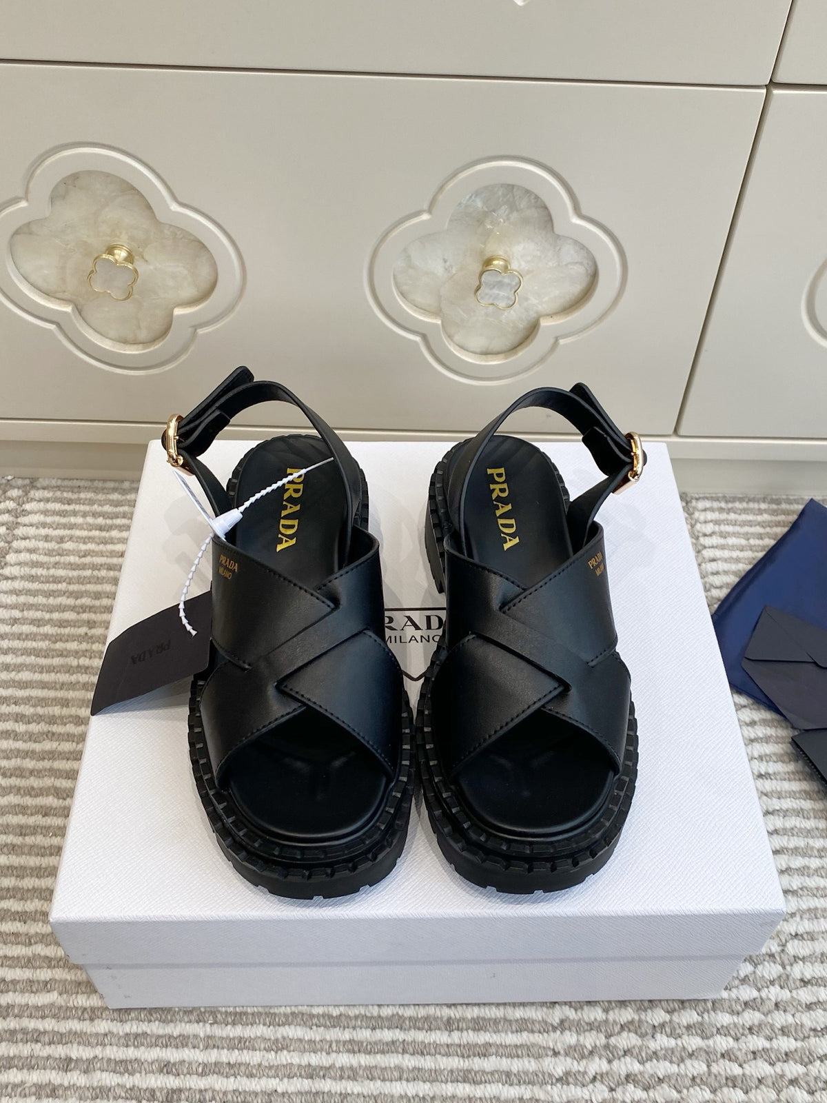 Leather Crossover Platform Sandals