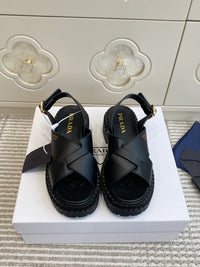 Leather Crossover Platform Sandals