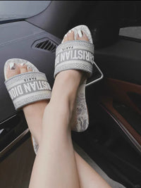 Dway Toile de Jouy Embroidered Slide