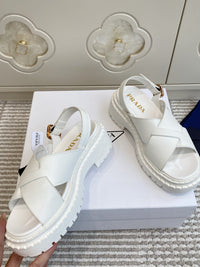 Leather Crossover Platform Sandals