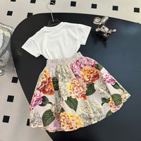 Floral Tee & Hydrangea Midi Skirt Set