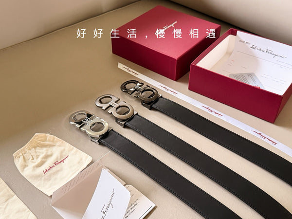 Double Gancini Reversible Leather Belt