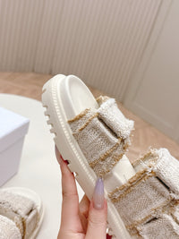 Frayed Tweed Platform Sandals