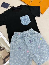 Monogram Denim Shorts Set