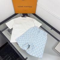 Blue Monogram Shorts Set