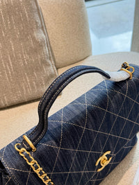 Denim Top Handle Flap Bag