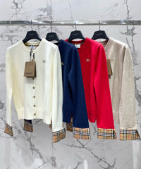 Vintage Check Cuff Wool Cardigan