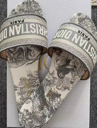 Dway Toile de Jouy Embroidered Slide