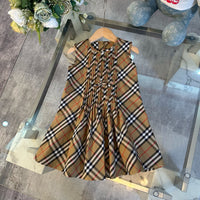 Vintage Check Pleated Sleeveless Dress