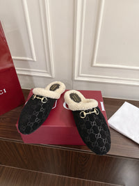 Horsebit Shearling-Trimmed Mules