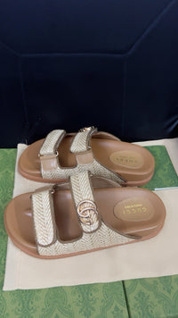 Double G-Plaque Raffia Sandals