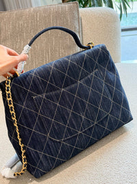 Denim Top Handle Flap Bag