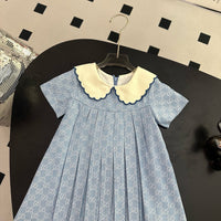 Monogram Pleated Dress with Peter Pan Collar