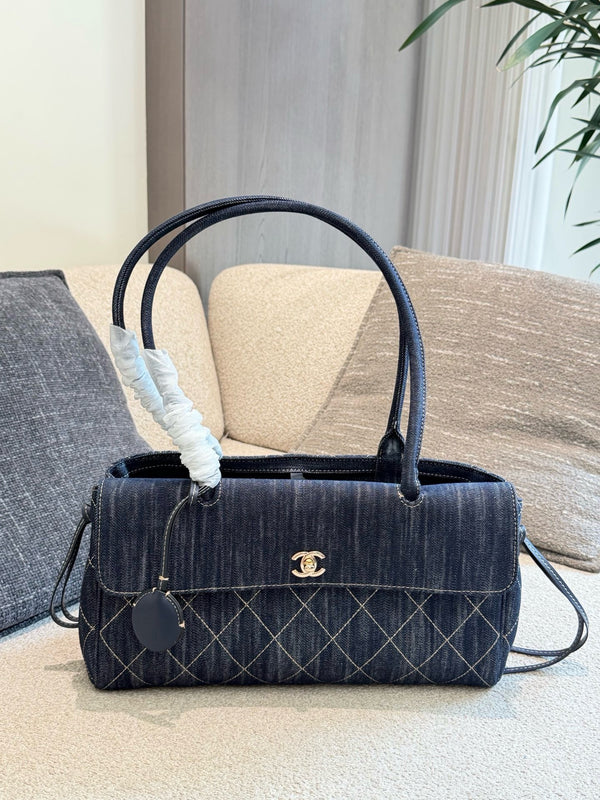 Denim Quilted Flap Shoulder Bag