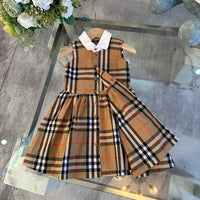 Vintage Check Sleeveless Collared Dress