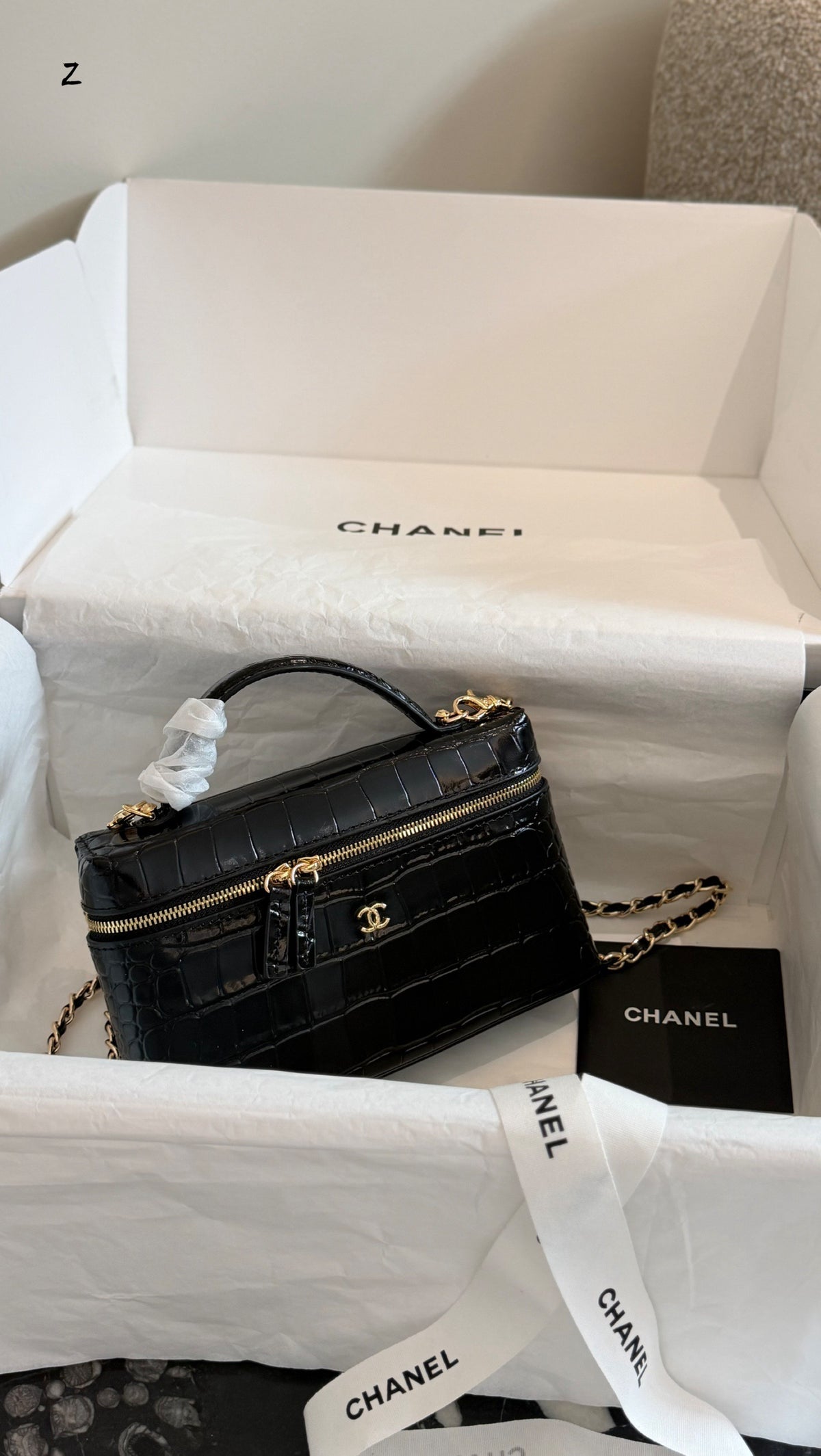 Crocodile Embossed Slim Vanity Case