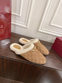Horsebit Shearling-Trimmed Mules