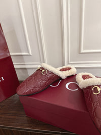 Horsebit Shearling-Trimmed Mules