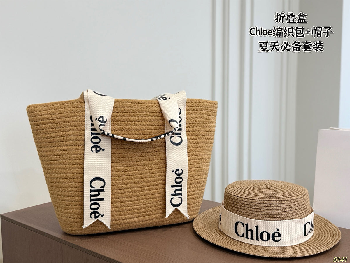 Woven Beach Tote Bag & Hat Set
