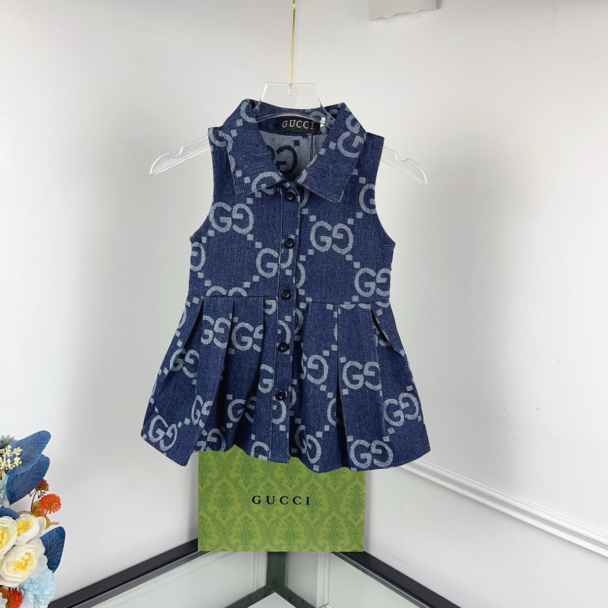 Denim Sleeveless Pleated Dress